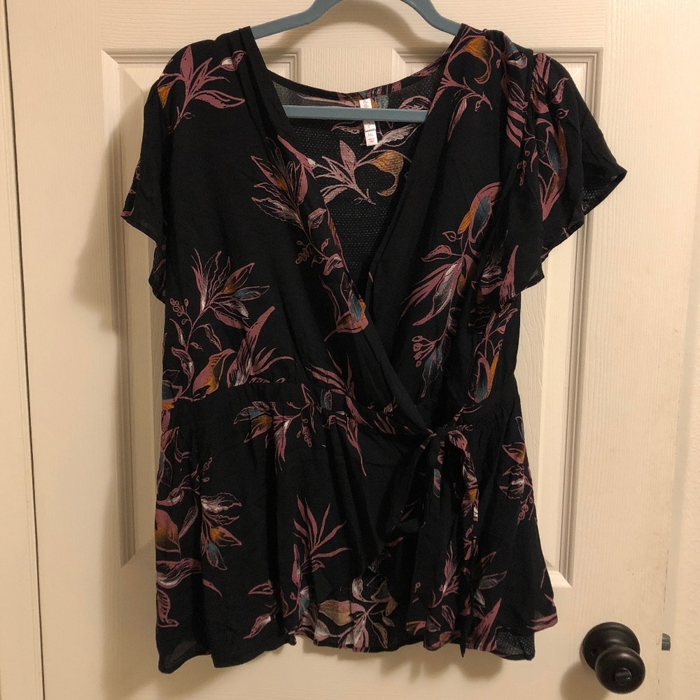 Wrap around tie floral blouse